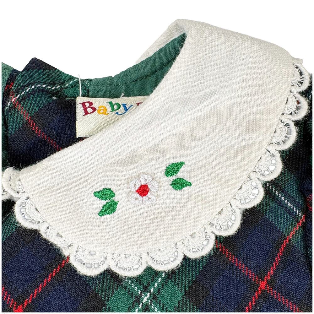 VTG Baby Togs Smocked Plaid Dress Toddler Girls 24M Green Navy Holiday Photos - Picture 7 of 11